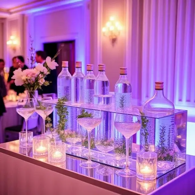 Sophisticated 'Water Bar' setup at a luxury event.